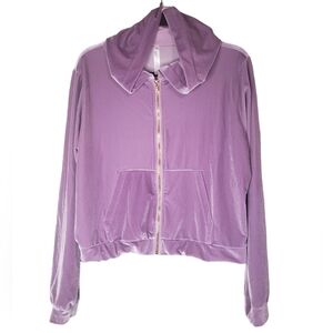 Fabletics Velour Lilac Purple Hoodie Sweatshirt Zipper Athletic Jacket Size L